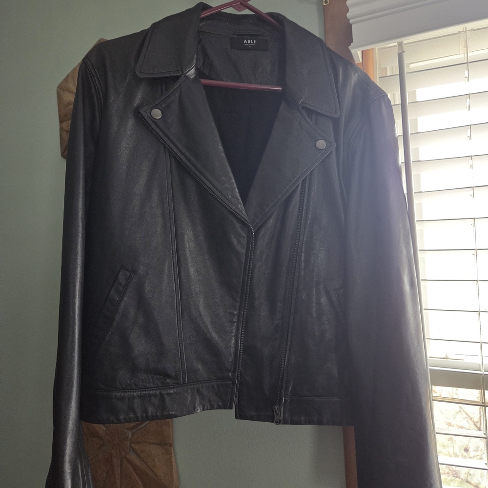 Able Black Genuine Leather Moto Jacket XXL/2XL